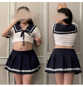 FEE ET MOI - Innocent Waist-revealing Schoolgirl Uniform (Plus Size - Blue)